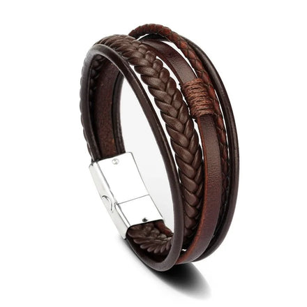 Best Selling Men's Leather Bracelet Antique Hand Woven Leather Bracelet Magnetic Buckle Leather Bracelet