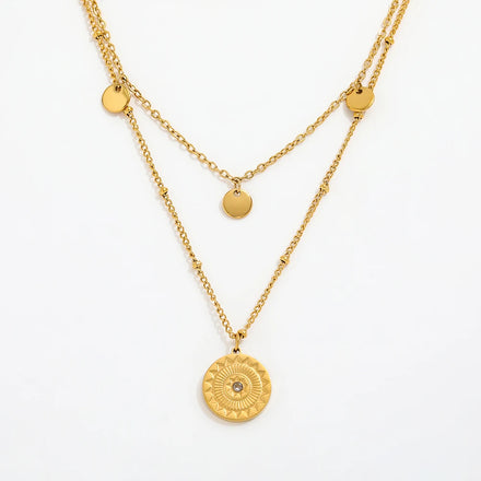 Fenny 18K PVD Plated Stylish Round Star Burst Zirconia Pendant Necklace Waterproof Stainless Steel Jewelry Wholesale