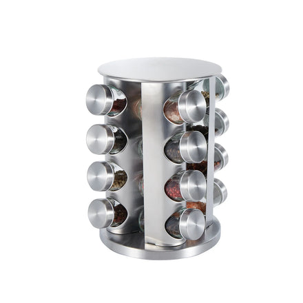 360 Turntable Rotating Spice Jar Rack Set Organizer Stainless Steel Revolving Carousel Kitchen Spice Rack With Glass Bottle
