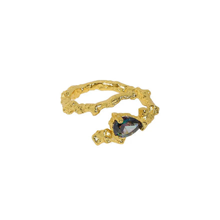 Hot Vintage 18k Gold Plating Simple 925 Sterling Silver Ring Platinum Irregular Texture Ring