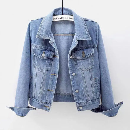 Hiking Women Denim Jacket Single-breasted Chest Flap Pocket Jacket Long Sleeve Slim Short Coat Retro Ladies Denim Jackets