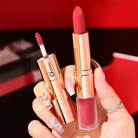 Velvet 2 in 1 Lipstick with Lip Glaze Moist Bright Smooth Lip Gloss Rich Color Cosmetic Luxury Matte Velvet Lipstick