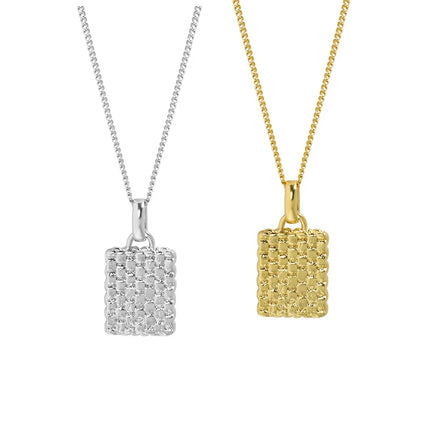 WQ 2025 Fashion Trend 18K Gold Plated 925 Sterling Solid Silver Jewelry Square Embossed Waffle Texture Pendant Necklace