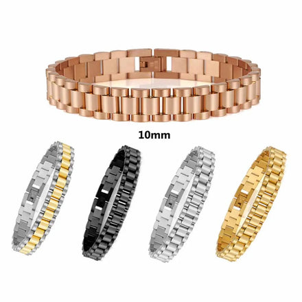 Women Non Tarnish Titanium Steel IP 18K Gold Plated 10MM Watch Chain Bracelet Solid 316L Stainless Steel Watch Link Bracelet