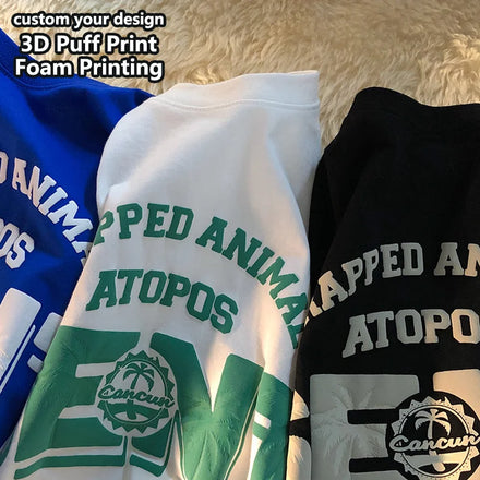 Wholesale Custom 3D Silk Screen Printed Breathable Eco-Friendly 100% Cotton Casual Long O-Neck Plus Size Oversized Men's