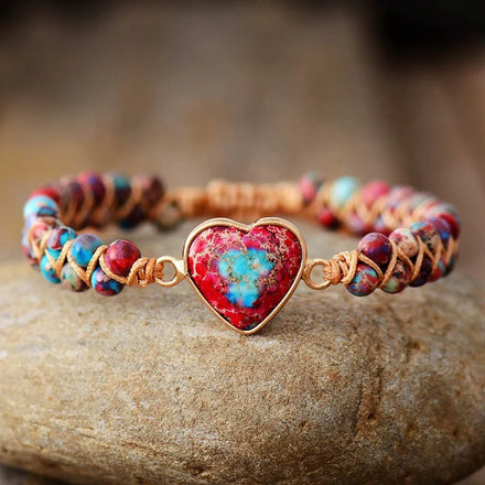 Inspirational Sea Sediment Stone Heart Pendant Meditation Spiritual Friendship Wrap Bracelet Balance Calmness Protection Fashion
