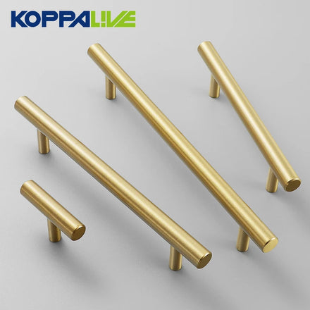 Koppalive Wholesale Brushed Gold Bedroom Pantry Cabinet Handles Solid Brass Drawer Pulls Wardrobe Dresser Kitchen Durable Easy
