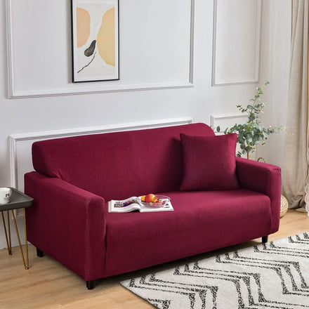 Brown Solid Jacquard Fabric Elastic 3-Seater Sofa Cover Plain Design Slipcovers for Polyester Three-Seat Sofas
