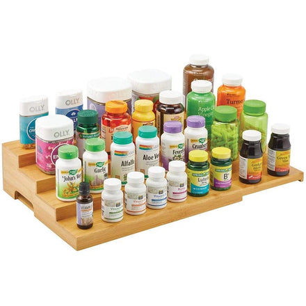 Adjustable Expandable 3-Tier Eco-Friendly Drawer Cabinet Bamboo Spice Rack Caddy Condiment Seasoning Organizer Tray