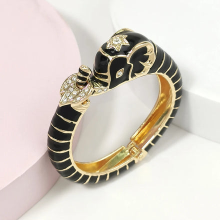 HANSIDON Thai Style Fashion Exquisite Shiny Rhinestone Cute Elephant Cuff Bracelet Drop Glaze Color Unique Bangle Accessories