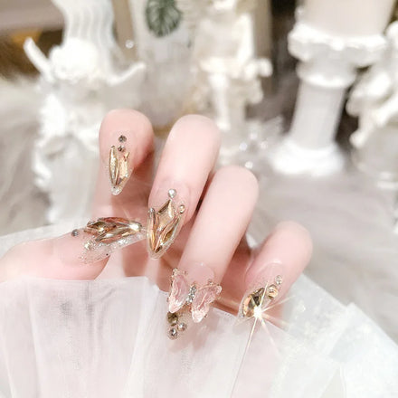 Wholesale Luxury Press on Nails Acrylic Nails Diamond Inestones Almond Crystal Butterfly Artificial Fingernails