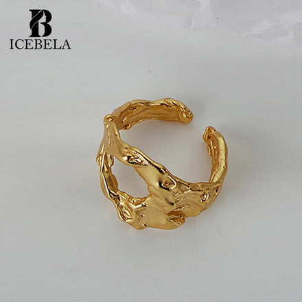 ICEBELA Korean Hot Sale Wholesale Jewelry 925 Sterling Silver Custom Adjustable Ring Irregular Geometric Texture Rings for Girls