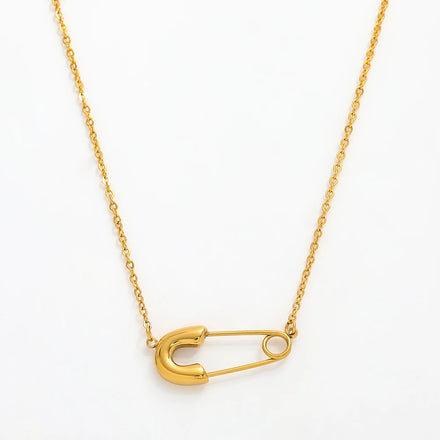 Fenny 18K PVD Plated Popular Simple Safe Pin Pendant Necklace for Women Stylish Stainless Steel Jewelry Wholesale