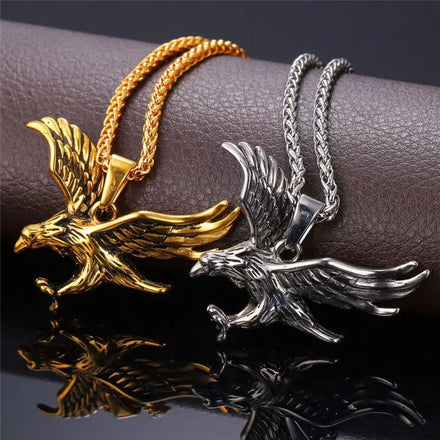 Hawk Eagle Necklace Men Punk Jewelry Hip Hop 18k Gold Plated Stainless Steel Animal Eagle Pendant Necklace wings Charm