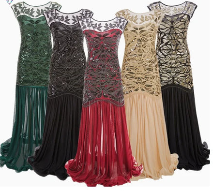 Fashion Women 's 1920s Black Sequin Gatsby Maxi Long Evening Prom Dress