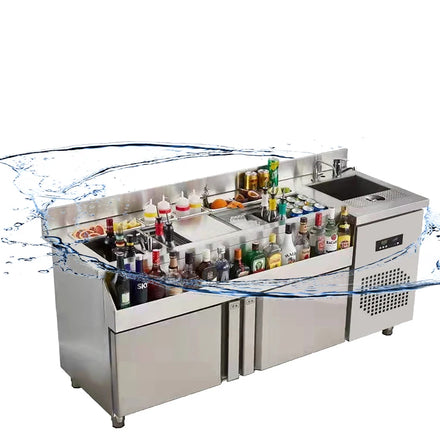 Best Electric Cocktail Station Bartender Workplace Bar with Stainless Steel Cold Food Counter and Best Equipment