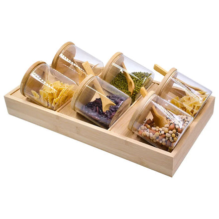Bamboo Glass Jars Countertop Storage Shelf Organizer Bamboo Spice Rack 3 Tier