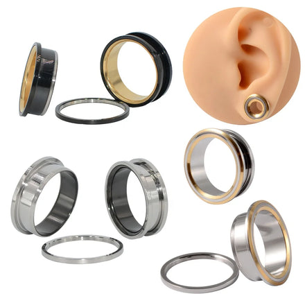 6-30mm Double Color Classic Engagement Wedding Party Gift Unisex Ear Gauges Stainless Steel Ear Plugs Tunnels Piercing Jewelry