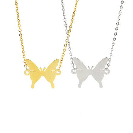 Lucky Fashion Jewelry Smooth High Polish Butterfly Pendant Choker Necklace Stainless Steel 18K IP Gold Plated Butterfly Necklace