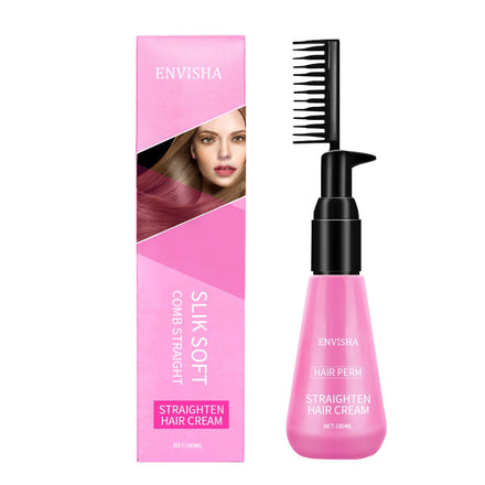 Professional Hair Straightening Cream with Brush Organic Non-Iron Treatment for Natural Curly Hair-Anti-Hairloss & Strongening