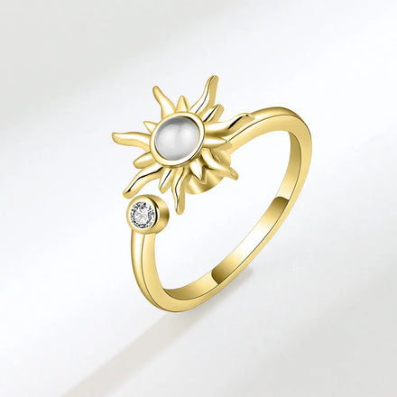 Wholesale Sunflower Finger Ring Crystal Zircon Rotating Flower Ring for Women Anti-stress Anxiety Fidget Spinner Ring