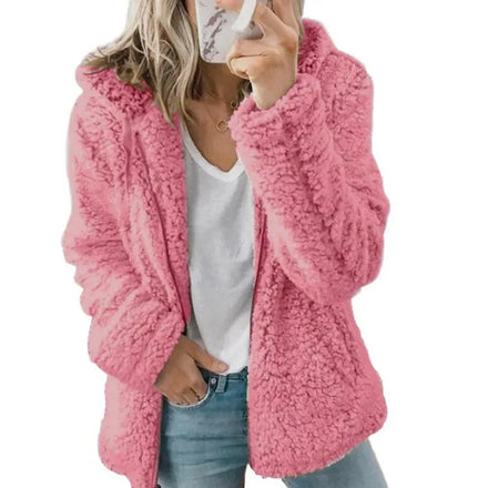 Autumn Winter Elegant Bear Teddy Faux Fur Coat Women Thick Warm Soft Fleece Jacket Female Pocket Zipper Coat