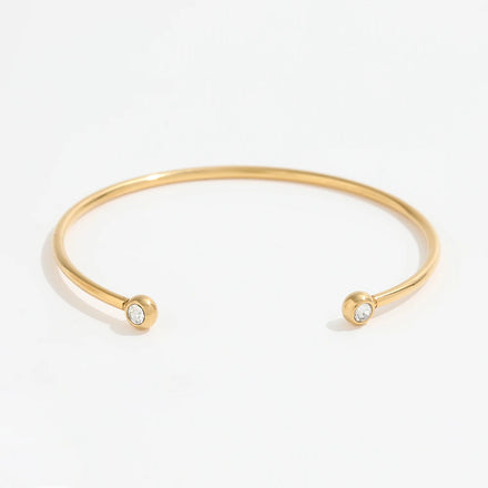 Waterproof Tarnish Free 18K PVD Gold Plated Dainty CZ Pearl Elegant Adjustable Cuff Bracelet for Women Fashion Jewelry