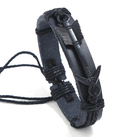 Handmade Braided Hot Selling Black Metal Arrow Charm Leather Bracelet New Jewelry Bracelet for Men