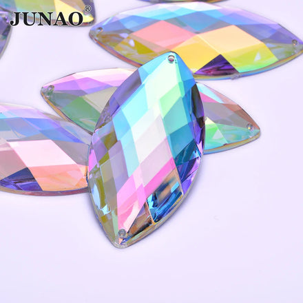 JUNAO 30*62mm Sewing Rhinestone DIY 50pcs Flatback Horse Eye Crystal Beads Rhinestones Beads With Hole for Clothing