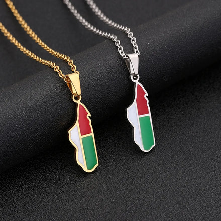 Enameled Madagascar Map Chain Necklaces Stainless Steel 18K Gold Plated Enamel Madagascar National Flag Map Pendant Necklace