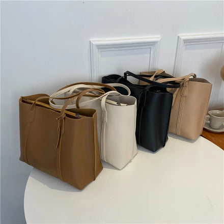 Hot Selling Handbags with Zipper Single Shoulder Soft Leather Large Capacity Simple Tote Bag Leather Large Wholesale