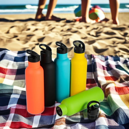 Soft Rubber Coated Finished Thermoses Drinkware Vacuum Insulated Handle Bottle With Straw Lid