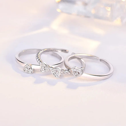 Wholesale Heart Shape Four Leaf Clover Removable Silver White Three Tier Design Twist Shape Zircon Ring for Women Gift