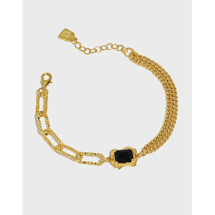 S925 Sterling Silver Luxury 18K Gold Micro-inlaid Zircon Double Layer Chain Texture Charm Smart Bracelet for Women