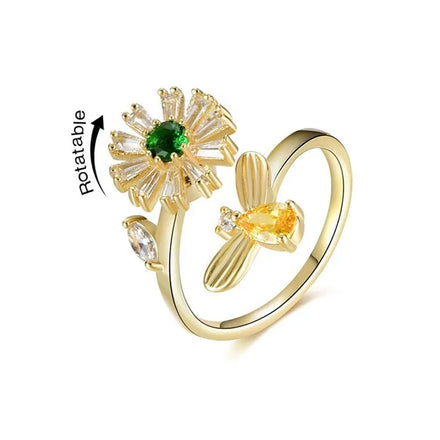 Cubic Zircon Rotatable Calming Worry Meditation Adjustable Ring Relieving Anxiety Stress Boredom Fidget Spinner Rings for Women