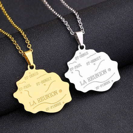 Manufacturer La Reunion Map Chain Necklaces Stainless Steel Silver 18K Gold Plated La Reunion National Flag Map Pendant Necklace