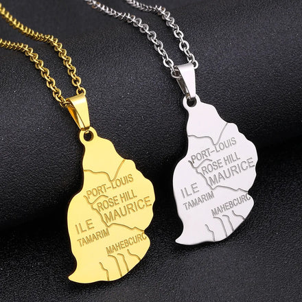 Manufacturer Mauritius Map Chain Necklaces Stainless Steel Silver 18K Gold Plated Mauritius National Flag Map Pendant Necklace
