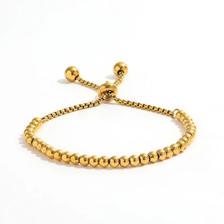 Waterproof Tarnish Free PVD Gold Plated Bead Adjustable Stainless Steel Bracelet for Women Fashion Jewelry
