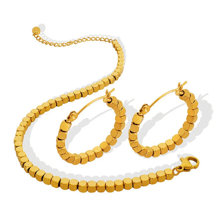 Minos Vintage Cubic Beaded Earrings Stainless Steel 18k Gold Plated Beaded Bracelet Hypoallergenic Bead Hoop Earrings for Women