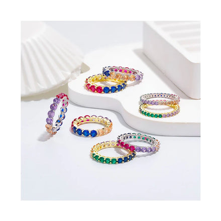 Minimalist Engagement Wedding Ring Solid 925 Sterling Silver Gold Rainbow Gemstone Diamond Custom Stackable Eternity Band Ring