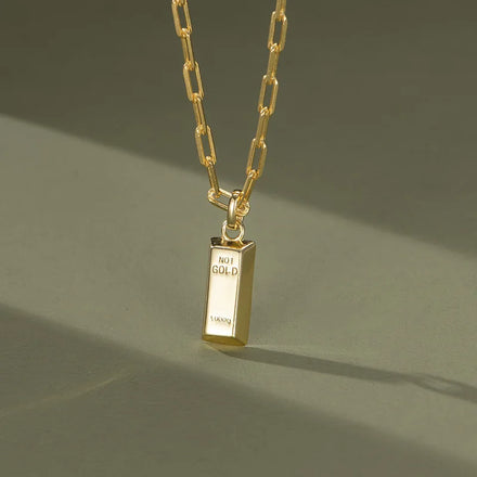925 Sterling Silver Gold Brick Cuboid Men Necklaces Geometric 18K Gold Necklace Couples Fine Jewelry Necklaces for Women