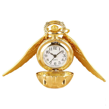 High-quality Classics Movie Large Golden Magic Snitch Ball Shaped Quartz Pocket Clock Watch With Chain Gift for Boys Girls