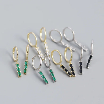 S925 Sterling Silver Ins Geometric Rectangular Zircon Drop Earring Green CZ Tassel Earring for Women