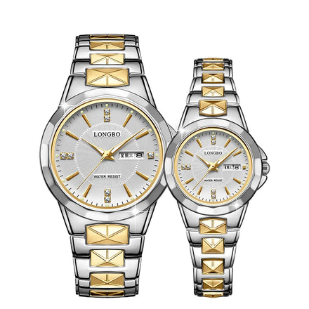LONGBO Luxury Sport Business Couple Quartz Watches 3BAR Water Resistant Alloy Stainless Steel Round Buckle