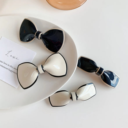 New Acetate Bow Hairpin Women Girls Black White Fashion Hair Clips Spring Clip Classic Hair Accessories