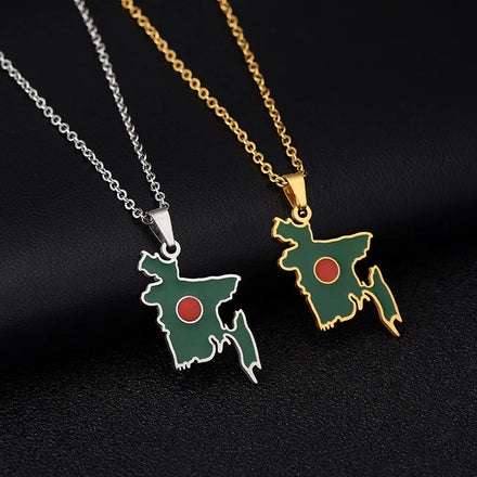 18K Gold Plated Stainless Steel Link Classic Bangladesh Flag Map Pendant Necklace Enameled National Symbol Necklace Bangladesh