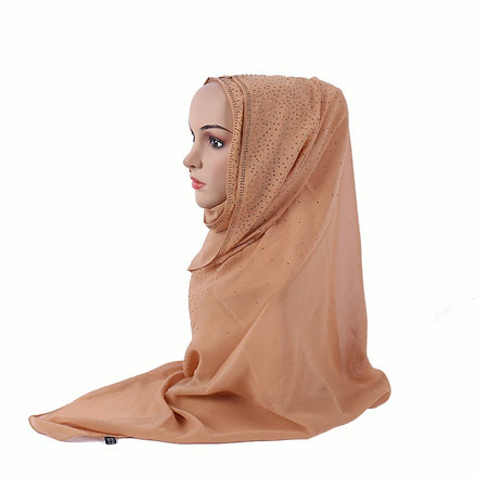 In Stock Malaysia Muslim Tudung Women Long Shawl Premium Diamond Thick Chiffon Scarf Bubble Heavy Chiffon Hijab With Rhinestone