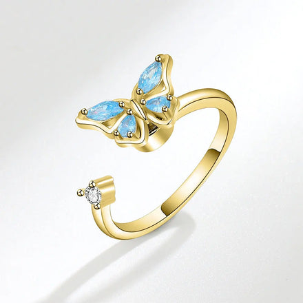 Wholesale Open Adjustable Ring Anti-stress Rotation Anxiety Ring Fidget Spinner Butterfly Ring for Women Girls