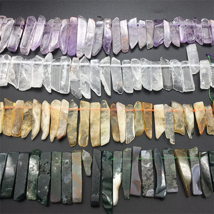Natural Top Drilled Stone Crystal Slice Flat Wand Amethysts Quartz Stick Loose Beads Slab Point Pendant Necklace Jewelry Making