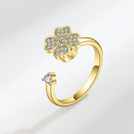 Women's Luxury Four Leaf Rings Fidget Spinner Ring Anxiety Enamel Flower Rotate Anti Stress Jewelry Wedding Birthday Gift
